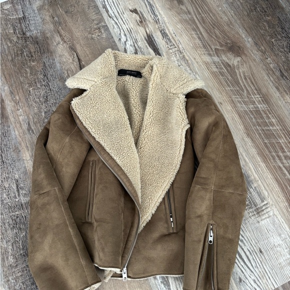 Zara Jackets & Blazers - Zara Brown Moto Faux Suede Jacket with Cream Lining